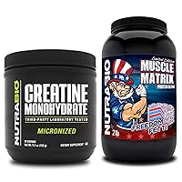 NutraBio Creatine Monohydrate, Unflavored, (150 g) and Muscle Matrix Protein Powder, (Freedom Fetti) Supplement Bundle – Muscle Energy, Maximum Growth, Recovery, and Strength