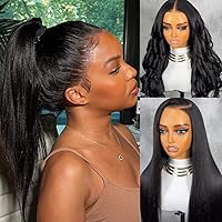 Beauty Forever 13x4 Pre-Everything Frontal Kinky Straight Lace Front Wig Put on and Go Glueless Wigs Human Hair,Pre Cut Ear to Ear Yaki Straight HD Lace Wig for Women Pre Plucked 150% Density 18inch