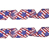 2PCS Independence Day Wired Edge Ribbon Patriotic Star Stripe USA Flag Burlap Ribbon Red Blue White Fabric Ribbon for 4th of July DIY Gift Wrapping Wreath Crafts Decor (C)