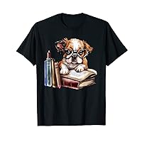 Cute Dog Reading Book Lover Bookworm Puppy Books and Puppies T-Shirt