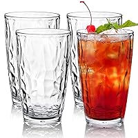 Topsky 16oz Plastic Tumblers Drinking Glasses Set of 4, Clear Acrylic Drinking Cups Wine Glasses Beverage Cups for Daily Use, Poolside, Outdoor&Indoor - Stackable, Dishwasher Safe, Easy to Clean