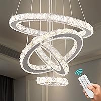 Dixun Crystal Chandeliers Modern LED Rings Pendant Light Adjustable Stainless Steel Ceiling Light Fixture for Living Room Dining Room Bedroom (Dimmable)