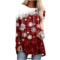 Women Christmas Tunic Tops Xmas Tree Graphic Tee Shirts Long Sleeve Tshirt Casual Dressy Holiday Blouses for Leggings