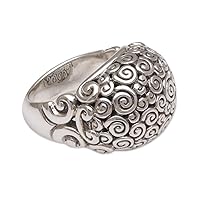 NOVICA Artisan Handmade .925 Sterling Silver Dome Ring Artisan Jewelry Domed Indonesia 'Cloud Bubble'