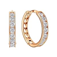 Rose Gold Plated 925 Silver 0.19 ct (J-K Color, I1-I2 Clarity) 12MM Rose gold diamonds huggie hoop earrings, Channel setting natural diamond dainty rose gold hoops.