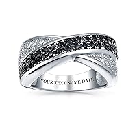 Bling Jewelry Two Tone Black And White Pave Cubic Zirconia CZ Criss-Cross X Band Ring For Women For Girlfriend .925 Sterling Silver