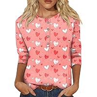 Valentines Day Shirts for Women 3/4 Length Sleeve Womens Tops Casual Funny Graphic Sweatshirt Pullover Tops