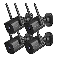 Septekon 2K Home Security Cameras 4 Pack, 2.4G Wired WiFi Security Camera Outdoor with Night Vision, Two-Way Audio, IP66, Motion Detection Alarm, Dual Antenna, Black