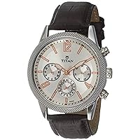 Titan Neo Men’s Chronograph Watch - Quartz, Water Resistant, Leather Strap - Brown Band and Silver Dial