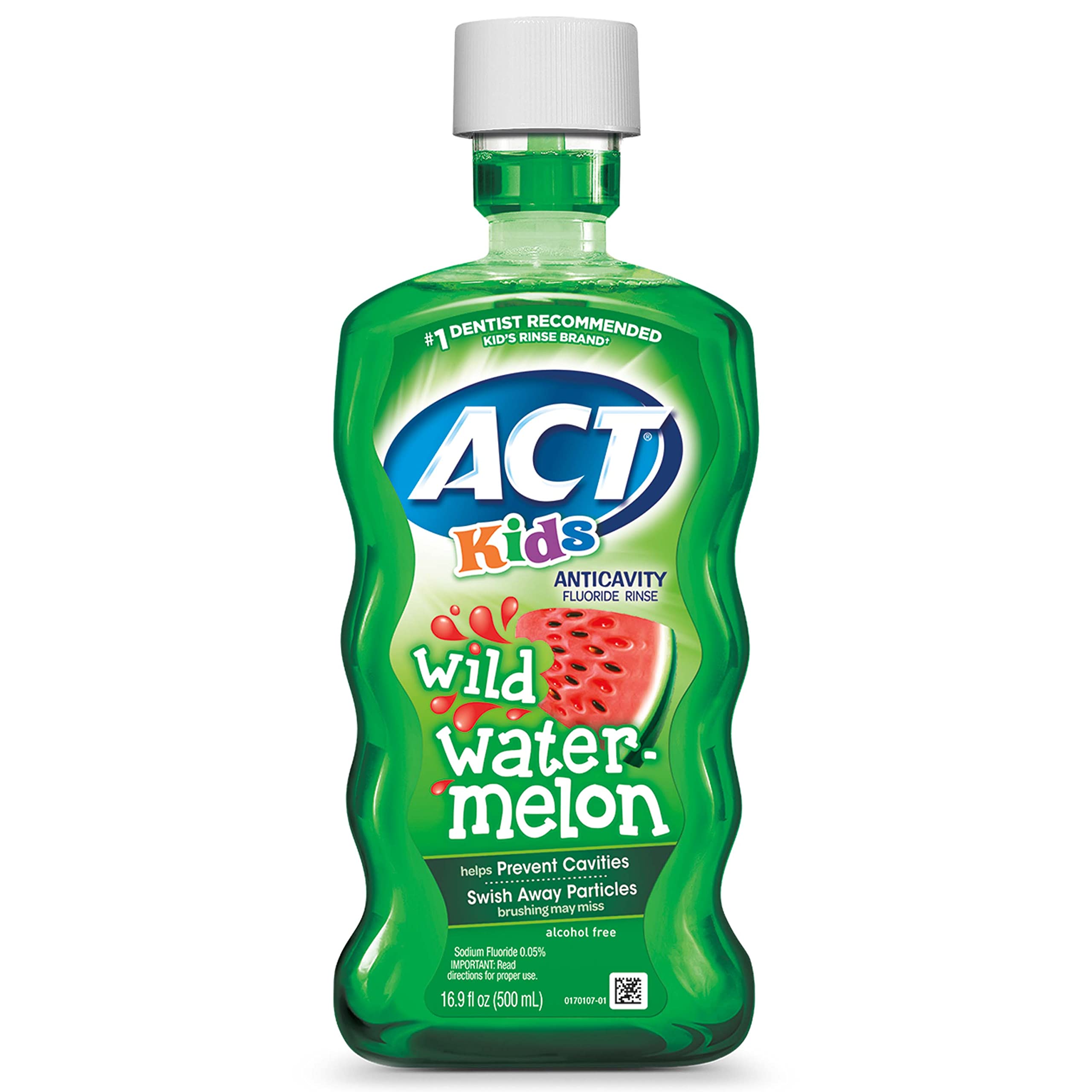 ACT Kids Anticavity Fluoride Rinse Wild Watermelon 16.9 fl. oz. Accurate Dosing Cup, Alcohol Free