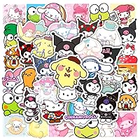 50 Pcs My Melody and Kuromi Stickers, Hello Kitty Kitty Stickers, Cinnamoroll Pompompurin Keroppi Pochaco Kawaii Sticker, for Kids Teens Girls Adults