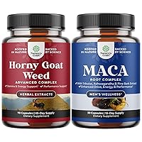 Bundle of Horny Goat Weed for Male Enhancement - Extra Strength Horny Goat Weed for Men and Black Maca Root Capsules for Men - Herbal Enhancement Supplement for Men