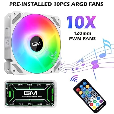 GIM ATX Mid-Tower PC Case White 10 Pre-Installed 120mm RGB Fans Gaming PC  Case 2 Tempered Glass Panels Gaming Style Windows Computer & Desktop Case