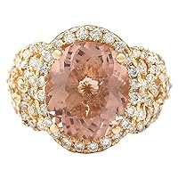 7.49 Carat Natural Pink Morganite and Diamond (F-G Color, VS1-VS2 Clarity) 14K Yellow Gold Luxury Cocktail Ring for Women Exclusively Handcrafted in USA