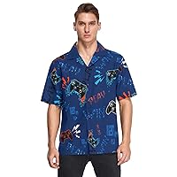 Vintage Game Joystick Navy Blue Mens Hawaiian Shirts Short Sleeve Button Down Vacation Men's Beach Shirts