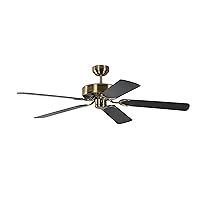 Deckenventilator ohne Beleuchtung Potkuri, Gehäuse Messing Antik, Flügel in Schwarz, 132 cm, für Räume bis zu 25m²