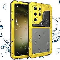 Waterproof Case for Samsung Galaxy S23 Ultra /S23 Plus /S23, Outdoor Heavy Duty Full Body Protective Metal Case Cover with Built-in Screen Protector, Waterproof Shockproof Case,Yellow,S23