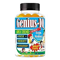 Genius IQ Kids Brain Supplements for Memory and Focus Omega 3-6-9, EPA DHA Gummy Vitamins, Brain Booster Calm Gummies,Supports Concentration, Clarity, Attention and Mood 60 Gummies