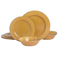 Gibson Home Mauna Melamine Plastic Dinnerware Set, Service for 4 (12pc), Golden Yellow