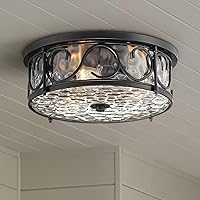 John Timberland Paseo Rustic Country Cottage Flush-Mount Outdoor Ceiling Light Fixture Matte Black 17