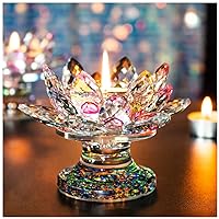 H&D HYALINE & DORA Colorful Crystal Lotus Flower Candle Holder Tealight Holders (4.5inch-Multi)