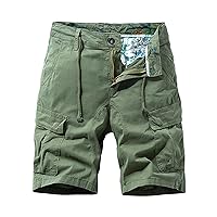 Men's Elastic Waist Cargo Shorts Lightweight Casual Twill Cotton Hiking Short Multi Pockets Loose Fit Short Pants Bottoms