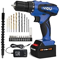 20V MAX Cordless Drill, 18 Position Clutch Drill with 23PCS Drill Set, 3/8 Inches Keyless Chuck Power Drill and Battery Charger, Blue Driller Set