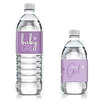 Purple It’s a Girl Baby Shower Water Bottle Labels - Sweet Baby Girl Themed Waterproof Wrappers - 24 Count