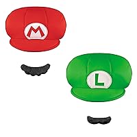 Disguise Mario Child Hat & Mustache and Luigi Child Hat & Mustache Costume Accessory Bundle