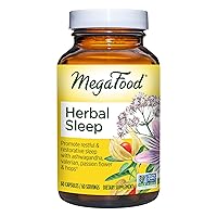 MegaFood Herbal Sleep - Herbal Supplements for Adults -Ashwagandha, Valerian, Hops & Passion Flower to Promote Restful Sleep - Without Melatonin - Vegetarian - Made Without 9 Food Allergens - 60 Caps