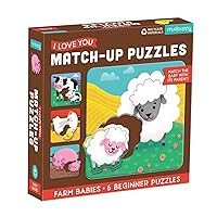 Mudpuppy I Love You Match-Up Puzzles, Farm Babies, 6.75”x6.75” Each – Ages 1-3 - Includes 6 Sturdy 2-Piece Puzzles with Animal Shaped Pieces – Match The Baby with its Parent