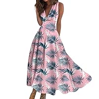 Summer Dresses for Women 2024 Deep V Neck Elegant Floral Long Dress Casual Sexy Sleeveless Dresses Swing Cute Maxi Dress