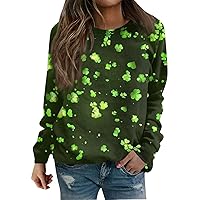 Plus Size 3/4 Sleeve Camping Blouses Women Floofy St Patrick's Day Frill Cosy Tee Shirts Women's Comfy Crewneck