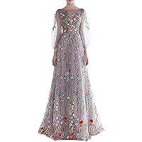 Women's Women's Floral Embroidery Prom Party Dress Long 3D Flower Evening Dresses