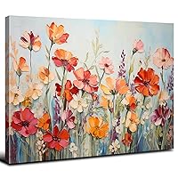 Rustic Flower Wall Art Colorful Wildflower Pictures Wall Decor for Bathroom Mom Bedroom Spring Orange Daisy Poppy Canvas Prints Abstract Watercolor Floral Paintings Artwork Home Decorations 12x16”