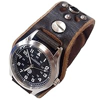 Quitter QTW004-BK Watch, Black, Dial Color - Black, Genuine Cowhide Leather Watch Handmade Watch Washed Leather Studded Flower
