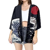 LAI MENG FIVE CATS Womens Lightweight Cardigan Loose fit Dragon or Crane Japanese Kimono Cover up