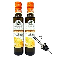 Butter Flavored Olive Oil Bundle with - (2) 8.45 fl oz Bottles of Ariston Butter Infused Olive Oil and (1) Wyked Yummy Stainless Steel Olive Oil Dispenser Spout