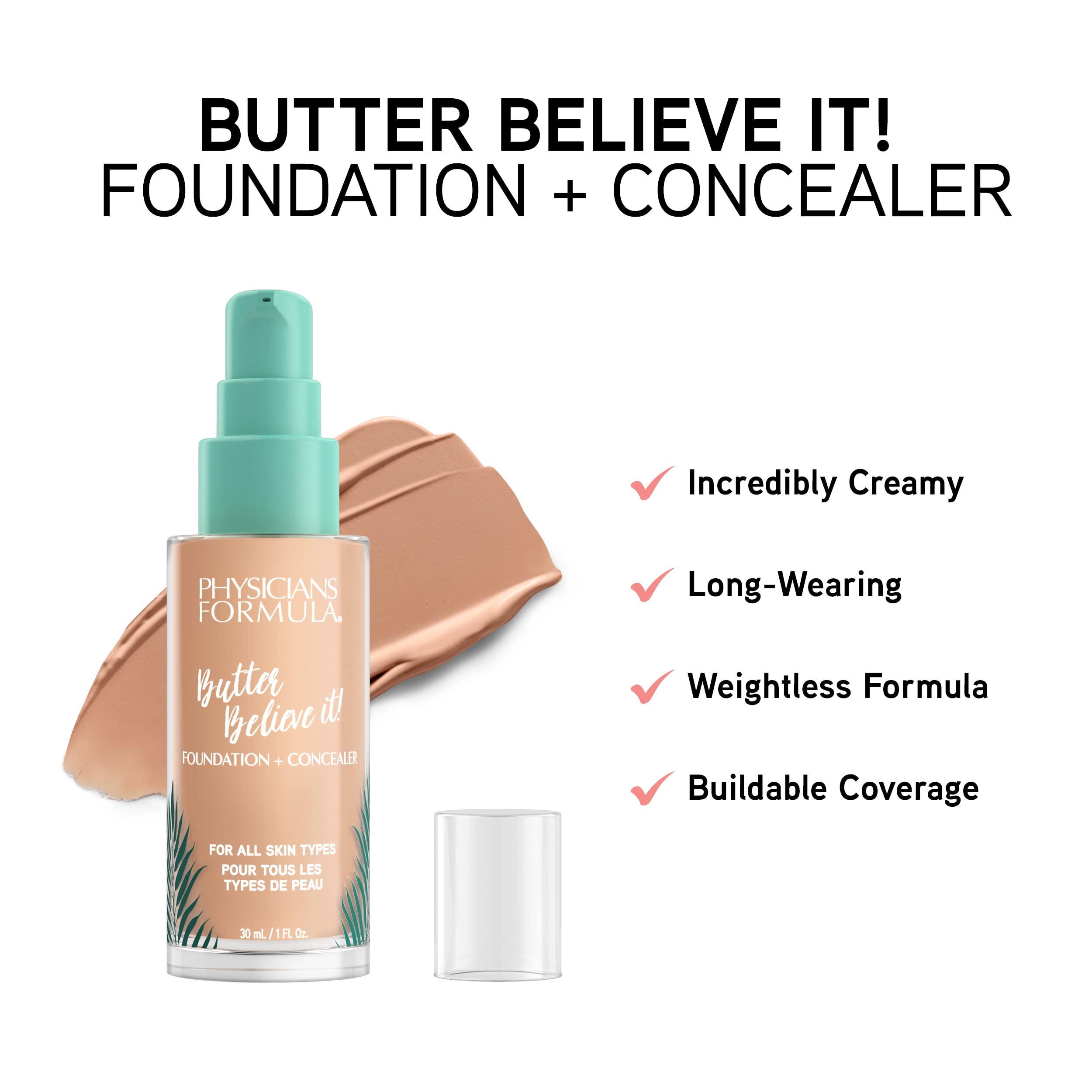 Physicians Formula Butter Believe It! Foundation + Concealer 1- Fair | Dermatologist Tested, Clinicially Tested