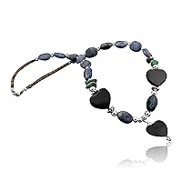 $220Tag HeartCertified Silver Navajo Lapis Black Onyx Native Necklace 370821350594 Made by Loma Siiva