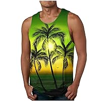 Hawaiian Tank Tops Men Summer Stylish Tropical Print Sleeveless T Shirt Workout Beach Vest Round Neck Casual Tee