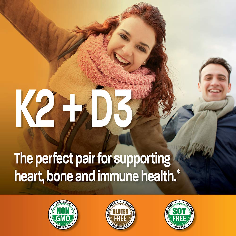 Bronson Vitamin K2 (MK7) with D3 Supplement Non-GMO Formula 5000 IU Vitamin D3 & 90 mcg Vitamin K2 MK-7 Easy to Swallow Vitamin D & K Complex, 60 Capsules
