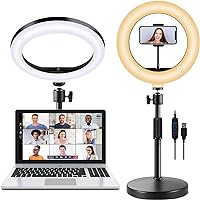 Selfie Ring Light with Stand and Phone Holder, 10'' Dimmable Desktop LED Circle for Laptop,Computer, Lighting Kit Gifts Live Streaming/Laptop Video Conference/Chat/Makeup/YouTube/Tiktok/Vlog