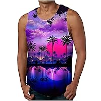 Mens 3D Print Tank Top Summer Casual Workout Vest Shirts Tropical Print Sleeveless Beach T Shirts Workout Tops