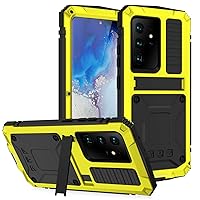 Samsung S21 Ultra 5G Bumper Silicone Case Military Shockproof Heavy Duty Rugged case Built-in Screen Protector Stand Cover for Samsung S21 Ultra 5G (Yellow, S21 Ultra)