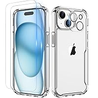 ORETECH for iPhone 15 Case,with [2 x Screen Protectors & 1 x Camera Lens Protector] [10 FT Military Grade Protection ] [Not -Yellowing] Crystal Clear Shockproof iPhone 15 Case -Clear