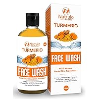 Natrulo Turmeric Face Wash, 4oz Clear Skin Liquid Soap – 100% Natural Anti Aging Exfoliating Turmeric Facial Cleanser for Fading Spots, Clearing Acne Scars, Age Spots, Sun Damage, Discoloration