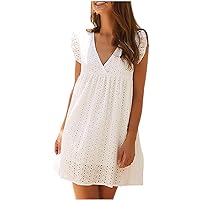 Women's Bohemian Round Neck Glamorous Sleeveless Knee Length Beach Swing Print Dress Casual Loose-Fitting Summer Flowy White