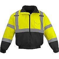 Ironwear 6410 Hi-Vis Premium Bomber Safety Jacket with Black Bottom | Rollaway Hood | Black Removable Polar Fleece Liner