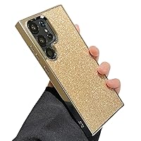 for Samsung Galaxy S24 Ultra Case,Glitter Sparkly Bling TPU Backboard,Luxury Plating Edge Heavy Duty Shockproof Protective Cover,6.8 inch,Gold